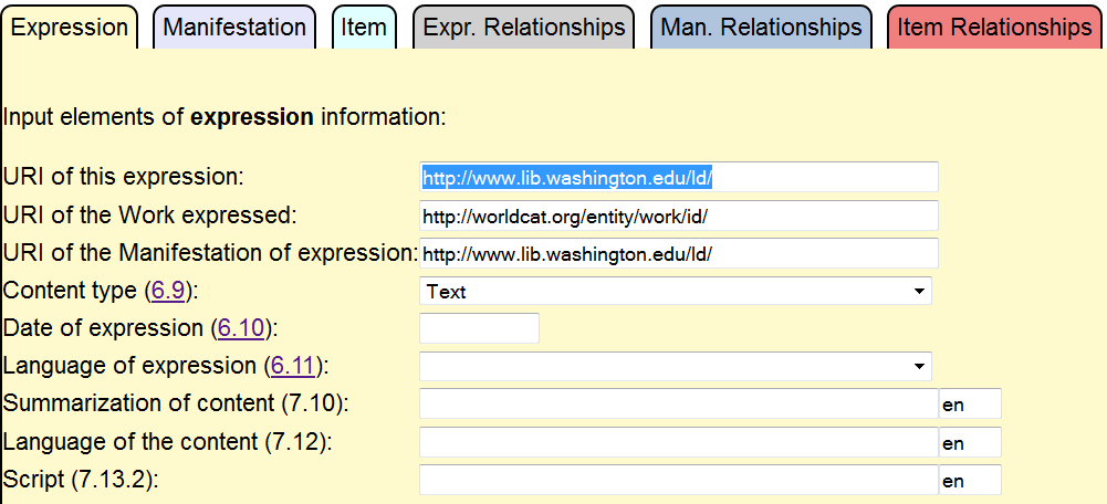 RDA Input Form - expression