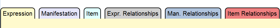 RDA Input Form - tabs