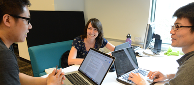 Group working in a booth