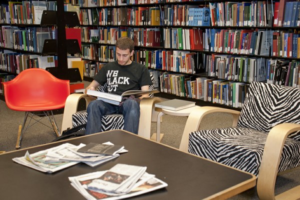 student in Built Environments Library