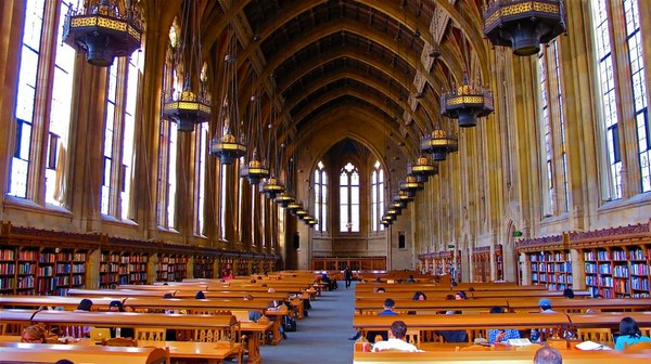 View of the Reading Room looking toward the north alcove.  3rd floor, Suzzallo Library.