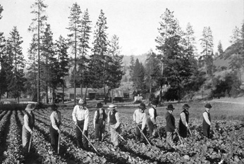 Fort Spokane boys hoeing, Washington