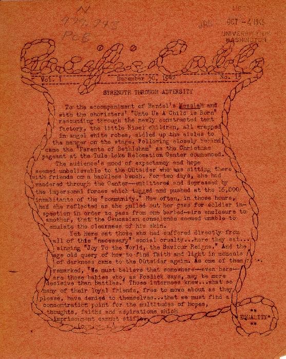 Page 1, Pacific Cable Vol. 1, No. 13 -- 30 Dec. 1942