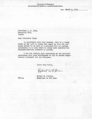 Memo from Robert O'Brien to Lee Paul Sieg